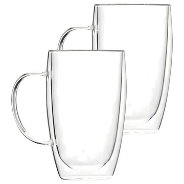 JOSIC 帶把手雙層高硼硅耐熱玻璃杯 9 x 14cm 450ml  透明色  2個