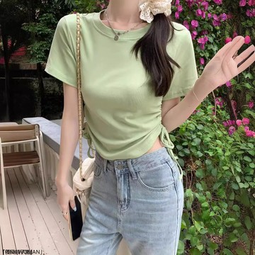 韓版設計感小衆辣妹正肩上衣女短袖t恤修身顯瘦瑜伽服夏