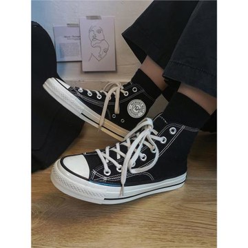 洋氣高幫帆布鞋ins經典復古休閑布鞋情侶款高筒滑板鞋百搭女鞋潮