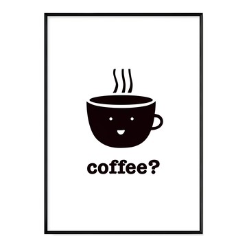 咖啡？印刷藝術海報  42 x 59.4cm  黑色