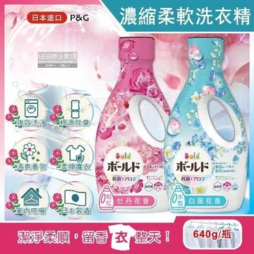牡丹花香(粉紅) 日本P&G Bold-超濃縮強洗淨除臭室內晾曬花香氛柔軟全效洗衣精640g/瓶(持香約24小時,香氛柔順,消臭護衣洗衣)