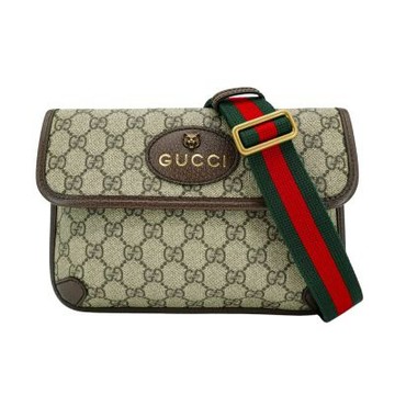 Gucci 古馳 展示品 Supreme 帆布虎頭腰包/斜背包(493930-烏木)