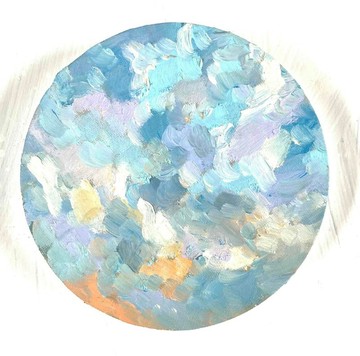 原畫・油彩 『晨空 20260711』畫作・直徑 15cm・藝術・圓形畫布