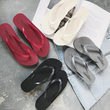 ins超火涼拖鞋女夏時尚外穿百搭韓版厚底中跟新款沙灘純色人字拖