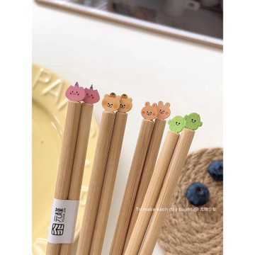 ins新款竹筷可愛立體小熊兔子仙人掌筷子日常家用筷拍攝天然竹筷