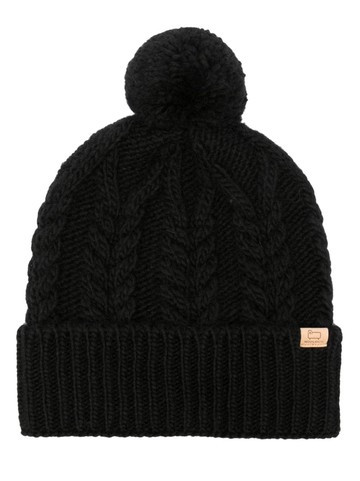 Woolrich - logo-patch cable-knit beanie - women - Wool/Alpaca Wool/Acrylic - S - Black