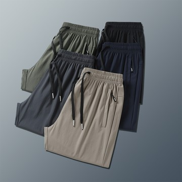 【臺北出貨 加大碼】L-6XL冰絲褲 2025夏季新款男冰爽涼感安踏條速乾長褲男士戶外輕薄休閑運動冰絲束口平口長褲