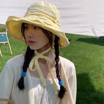 闆娘推薦🌈棉麻遮陽帽日系春夏百搭顯臉小旅行太陽帽綁帶透氣大檐漁夫帽子女