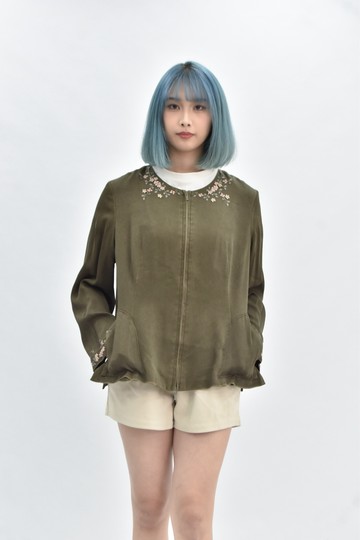 (L) key wear 花卉綠色外套