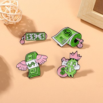 台灣出貨 可愛胸針 別針 造型徽章 卡通創意有翅膀的美元滴油胸針個性讓美元飛行美刀豎中指徽章配飾