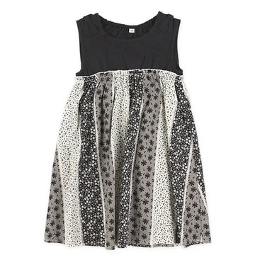 日本西松屋 - 渡假風印花拼接無袖洋裝-黑