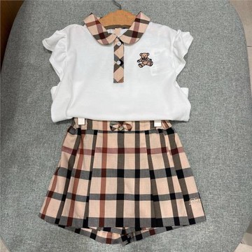 韓國童裝 24夏DK新款女童珠地棉格紋polo領短袖T恤 洋氣格紋裙褲