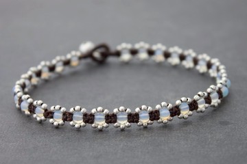 Opalite迷你雛菊腳鍊銀色編織串珠腳鍊最小街頭時尚