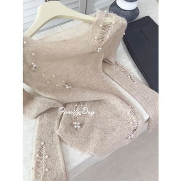 法式重工破洞釘珠針織衫女秋季高級感氣質精致超漂亮獨特長袖上衣