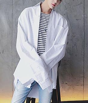 FINDSENSE 品牌 歐美高街 男士新款襯衫 設計師款吊領純色襯衫