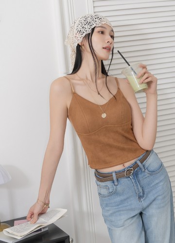 麂皮感細肩Bra