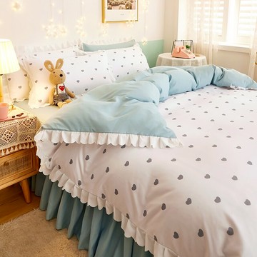 花邊床裙磨毛四件套水洗棉小清新親膚舒適床單三件套簡約套件