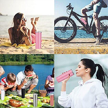 20 Oz Skinny Travel Tumblers, Pack Stainless Steel Skinny Tumblers with Lid Straw, Double Wall Insulated Tumblers, Slim Water Tumbler Cup,並行輸入品