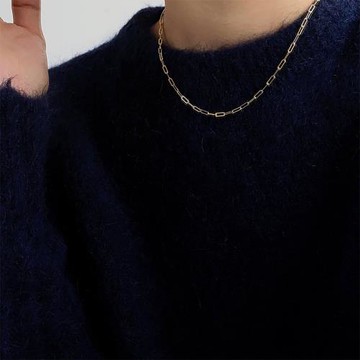 OPs簡潔百搭通體S925純銀ins回形針長方鏈厚實素鏈項鏈毛衣鏈手鏈