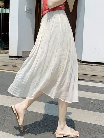 白色雪紡半身裙女裝夏季2021新款小個子高腰仙女紗裙中長款a字裙
