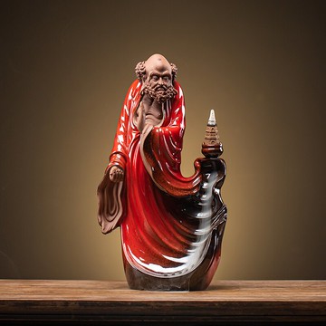 禪意陶瓷達摩祖師爺家居裝飾佛像擺件客廳辦公室桌面倒流香工藝品