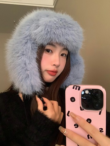 冬季仿貂絨皮草雷鋒帽女戶外騎車防寒護耳川西旅游滑雪毛絨帽子
