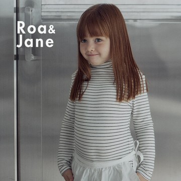 韓國專櫃 RoanJane 白底灰條紋高領長袖上衣