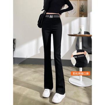 黑色微喇褲女秋冬2022新款高腰顯瘦加絨直筒大碼休閑闊腿喇叭褲子