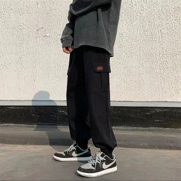 🔥免運 台灣現貨🔥工裝褲 男士休閒長褲 束腳哈倫褲 百搭簡約韓版九分褲 素色長褲 青年運動褲 多袋褲 男生長褲 抽繩褲