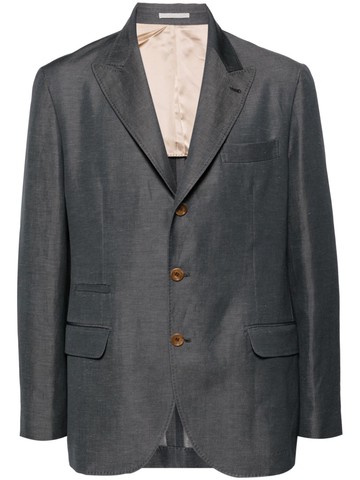 Brunello Cucinelli - single-breasted wool-blend blazer - men - Wool/Linen/Flax/Cupro - 52 - Grey