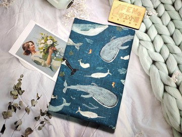 海洋系列-美國限量棉布海洋鯨鯊鯨魚章魚布書套-布書衣適用A5-25K