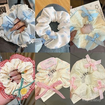 甜美清新蝴蝶結韓係大腸髮圈蕾絲花邊新款馬尾髮繩少女頭繩髮飾