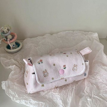 ✨臺灣出貨✨少女心可愛兔簡約三層毛絨收納包ins風大容量高顏值收納包化妝包
