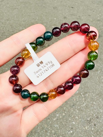 精品級老礦濃色碧璽7mm14.93g帶藍碧金絲雀旺夫石電氣石高頻磁場