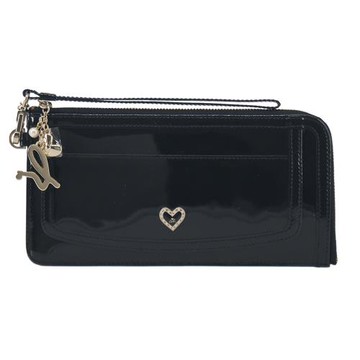 agnes b.ab heart愛心logo漆皮L拉鍊長夾-黑
