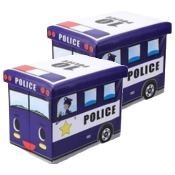 卡通翻蓋玩具收納箱 車廂款  防水可折疊  藏青色警車  38 x 25 x 25cm  2個