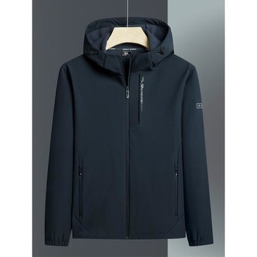 2024秋季新款男士休閑夾克中年人連帽薄絨軟殼外套柔軟彈力衣男