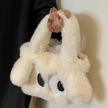 卡通毛絨小包包女可愛小狗毛茸茸手提斜挎包高級感少女學生單肩包