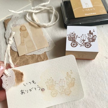 橡皮擦印章【一起去野餐吧 貓咪與自行車印章】