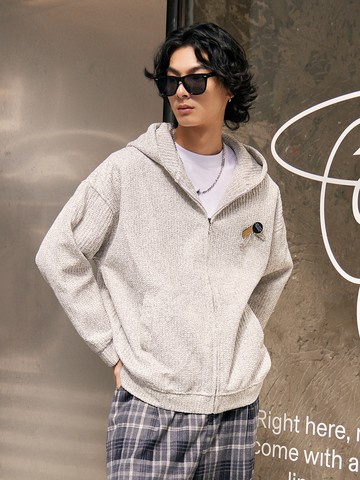 慵懶風粗針織連帽外套