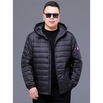 秋冬特大碼胖子白鴨絨羽絨服男士加肥加大肥佬超輕薄連帽短款外套