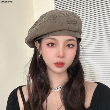 【復古做舊水洗牛仔棉】貝雷帽 蓓蕾帽 畫家帽 八角帽 貝蕾帽 帽子 帽子女 女生帽子 鉚釘拼接 設計感 百搭 復古 做舊