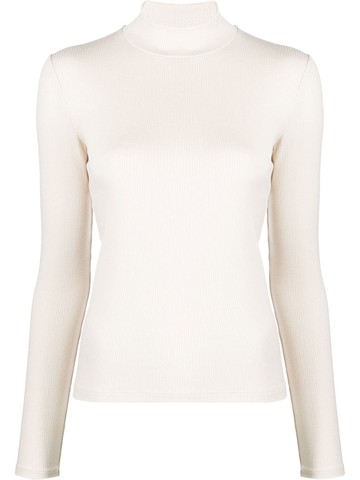 Vince - ribbed roll-neck jumper - women - Spandex/Elastane/Modal - XL - Neutrals