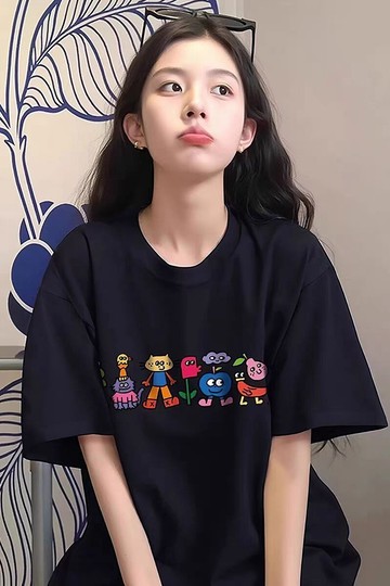 美式複古卡通印花短袖t卹女夏季新款寬鬆設計感小眾半袖休閒上衣