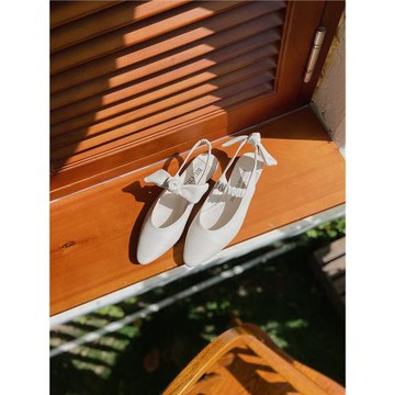 BIUCILI 原創設計師 蝴蝶結杏仁頭甜酷瑪麗珍平底單鞋法式涼鞋女