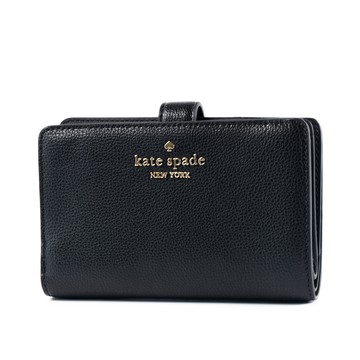 KATE SPADE 鵝卵石紋釦式雙折中夾-黑色