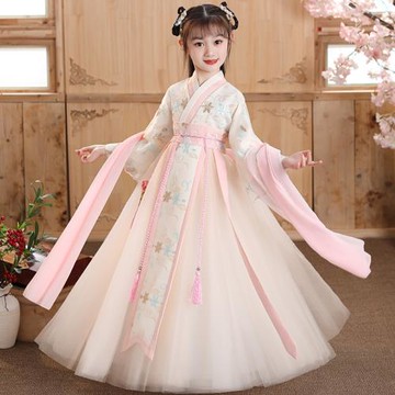 女童漢服春秋款兒童古裝超仙糯裙中國風女孩古風大童高級感連衣裙