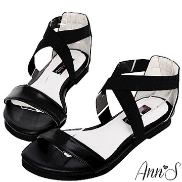 Ann’S朋友臨時來我家找我-交叉鬆緊平底涼鞋-黑