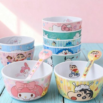【臺灣-出貨】新款美樂蒂小新兒童密胺餐具加厚寶寶小孩飯碗卡通可愛家用防燙HFV25