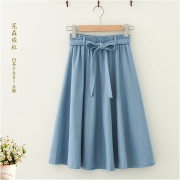 花森依社文藝松緊腰牛仔中長裙女士韓版寬松顯瘦百搭a字半身裙子
